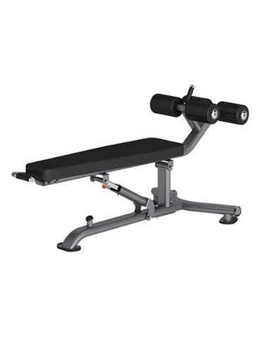 Insight Fitness Decline Adjustable Bench with black leather upholstery, metal frame, and adjustable padding.
